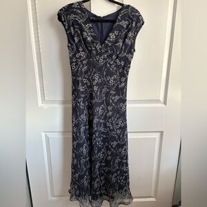 Chaps Navy Blue & White Chiffon Maxi Dress Sz Sz 8